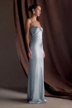 Satin Ruched Bust Spaghetti Strap Maxi Slip Dress