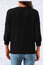 Textured Button-Front Cardigan with 3/4 Sleeves
