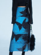 Butterfly Print Mesh Midi Skirt