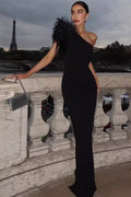One-Shoulder Feather Trim Party Dress
