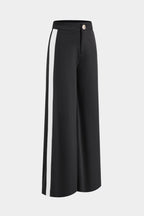 Contrast Metallic Button Short-Sleeve Shirt And Wide Leg Trousers Set