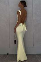 Open Back Bow Detail Sleeveless Bodycon Maxi Formal Dress