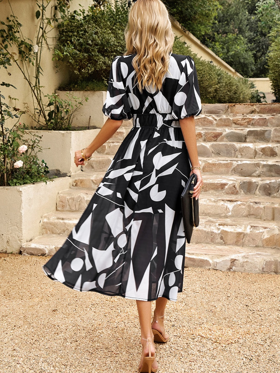 Waist-cinching Deep V-neck Floral Print Maxi Dresses