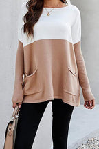 Color Block Knit Pullovers With Pockets