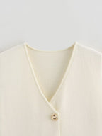 V-neck With Gold Buttons Vest Pleated Skirt 2-piece Sets