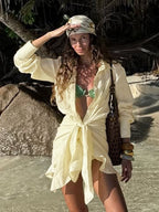 Pure Cotton Lapel Hip-hugging Shirts Mini&Short Dresses