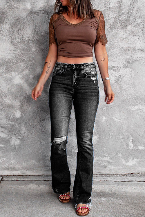 Distressed Bell Bottoms Ripped Jeans