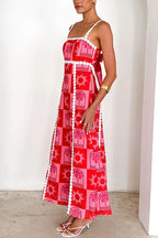 Ric Rac Trim Bow Back Palm Soleil Print Maxi Cami Dress
