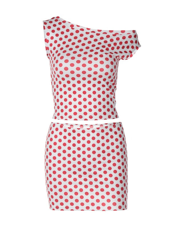 Polka Dot Top And Bodycon Skirt Two-piece Set