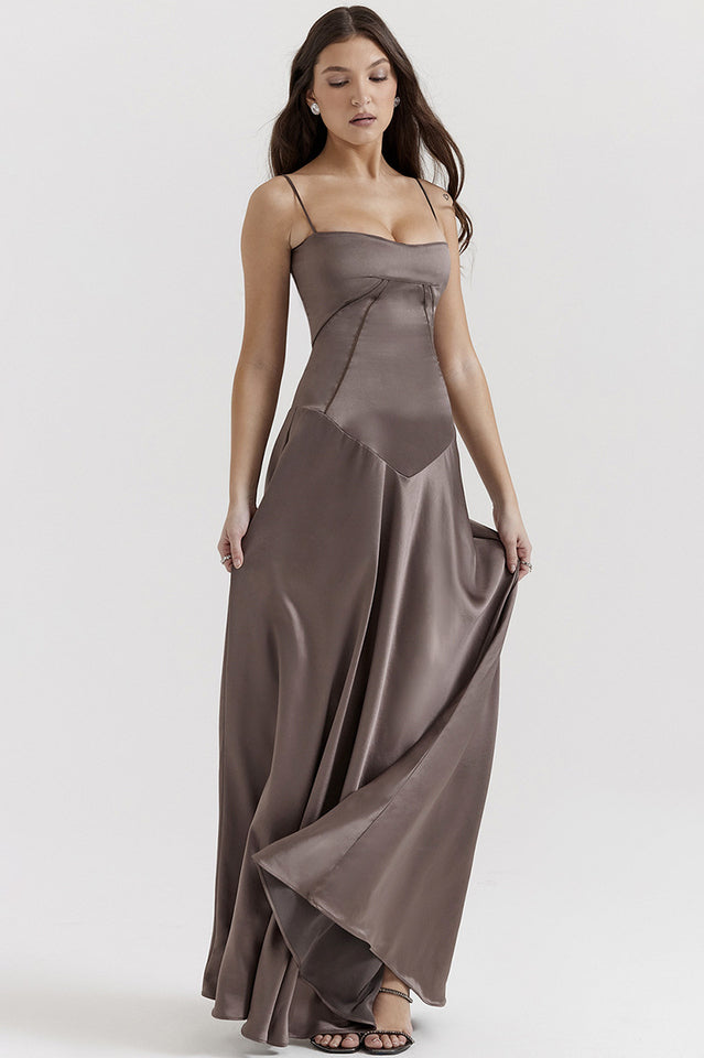 Satin Corset Spaghetti Strap Square Neck Maxi Gown