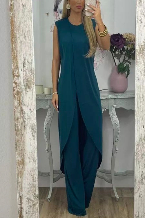 Chic Tulip Hem Sleeveless Long Top Wide Leg Pants Set