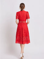 Lace Waist-cinching Hollow-out Midi Dress