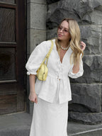 Pure Cotton Loose-fit V-neck Strappy Top Midi Skirt Set 2-piece Sets