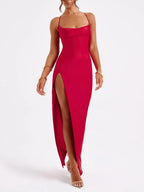 Satin High Slit Backless Camisoles Maxi Dresses