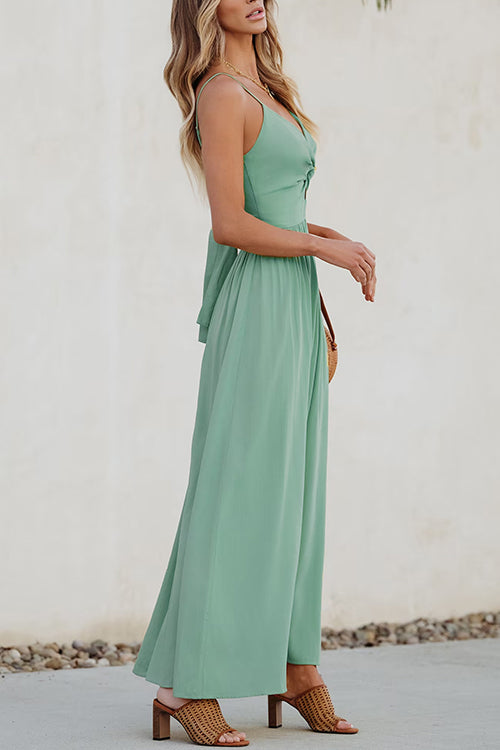Twist V Neck Tie Back Cut Out Swing Maxi Cami Dress