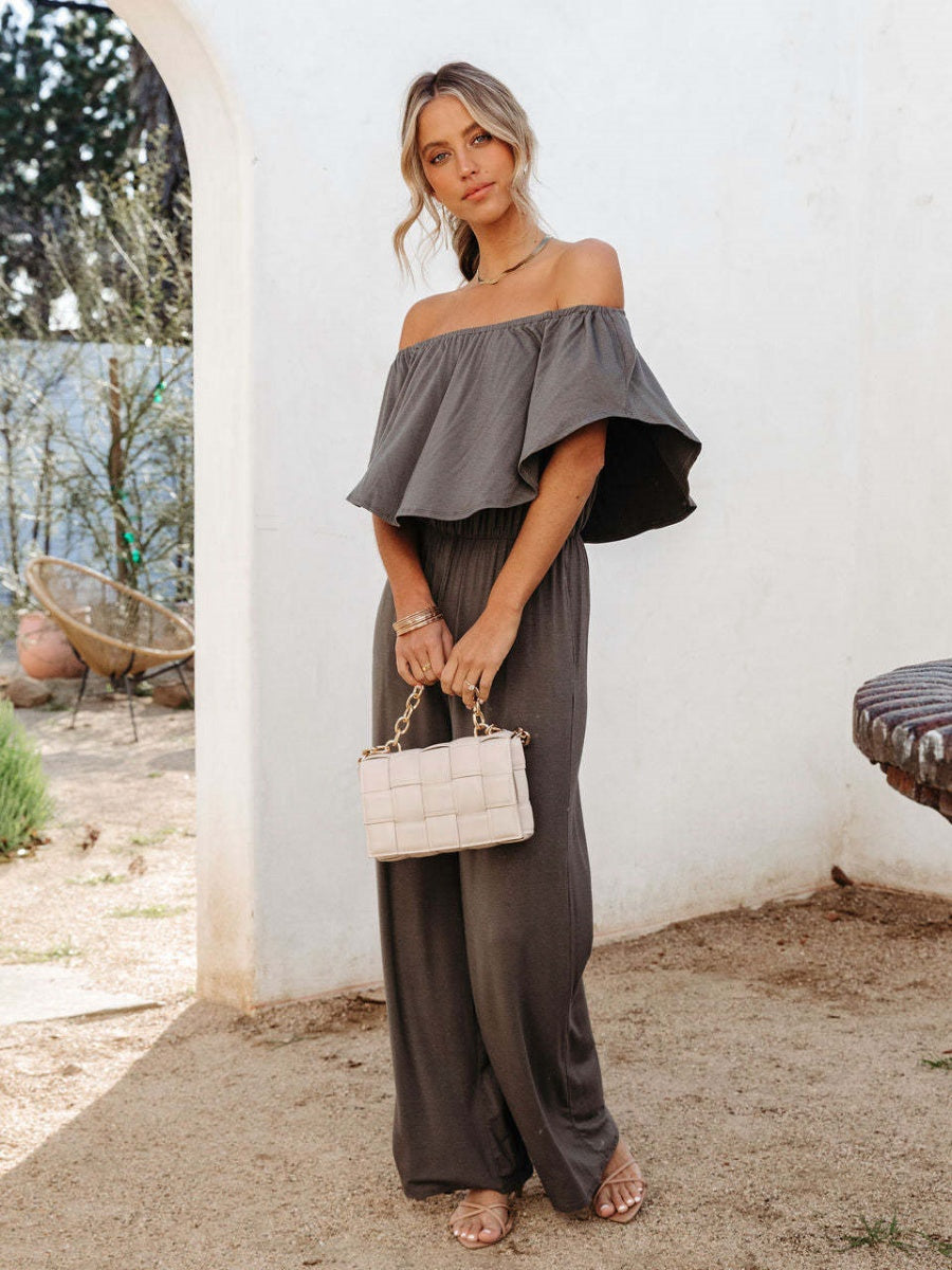 Off Shoulder Backless Loose-fit Leisure Jumpsuits