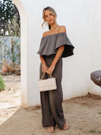 Off Shoulder Backless Loose-fit Leisure Jumpsuits