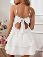 Pure Cotton Backless Bow Tie Mini&Short Dresses
