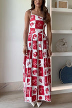 One Shoulder Ric Rac Trim Unique Print Maxi Cami Dress