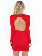 Sexy Long-sleeved Deep V-neck Backless Short Dress