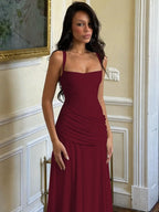 Solid Color Sleeveless Long Bodycon Dress With Back Tie Design