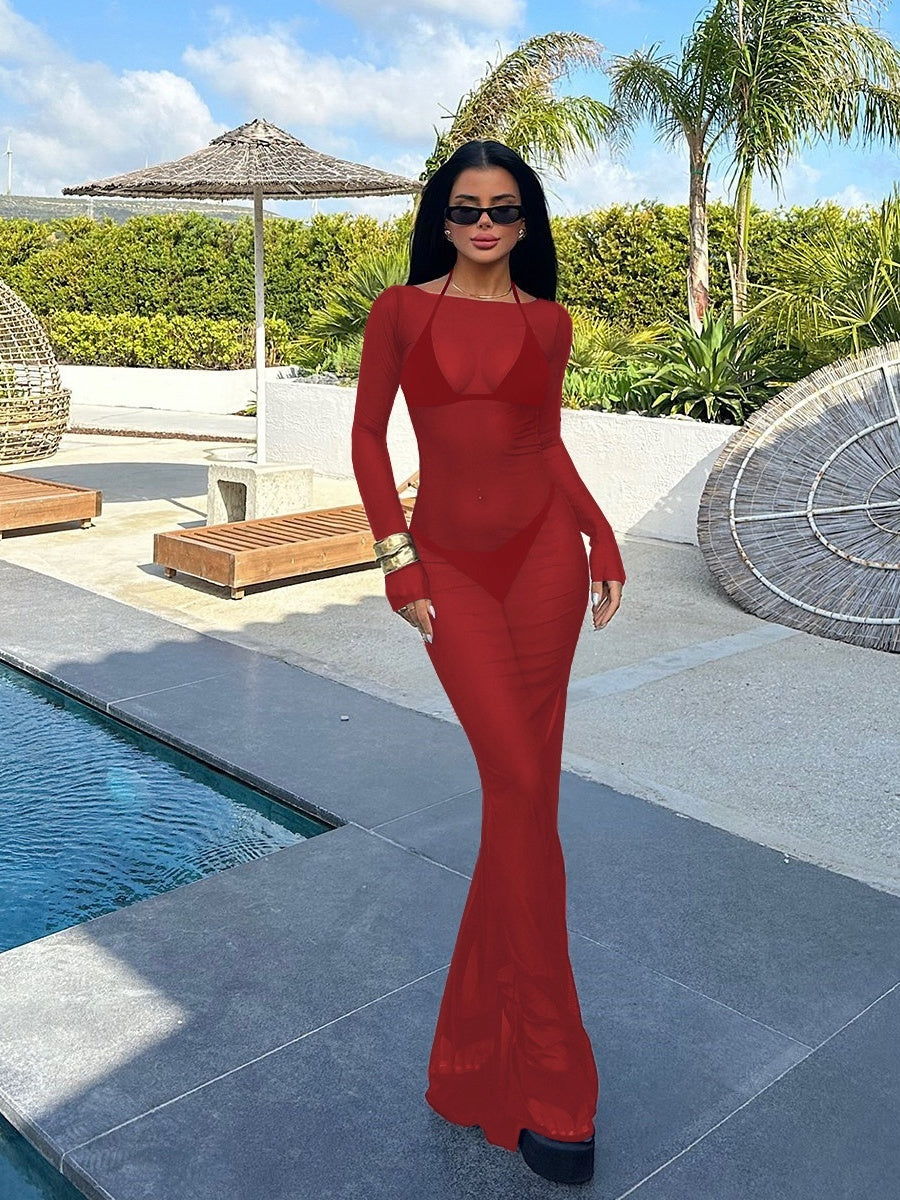 Mesh See-through Off Shoulder Sexy Maxi Dresses