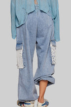 Blue Zone Planet | Pol Crochet Patch Distressed Washed Jeans