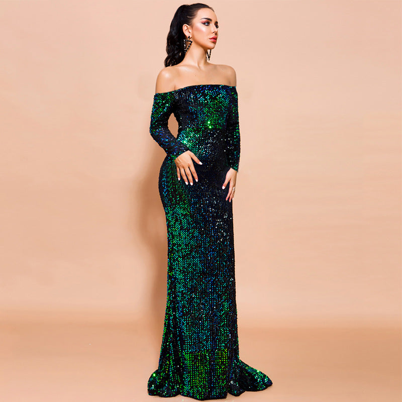 Sequins Party Dress with Strapless Long Sleeves