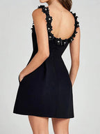 A-line Dress with Floral Embellishments No-sleeve Backless Birthday Party Mini Bud Dress For Women 2026