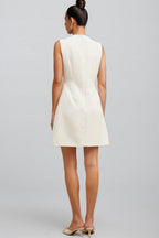 Vida White Round Neck Floral Mini Dress