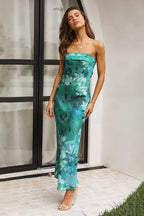 Mónica Minimalist Maxi Dress Green Print Boutique Collection