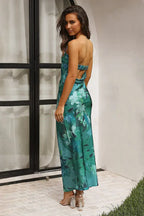Mónica Minimalist Maxi Dress Green Print Boutique Collection
