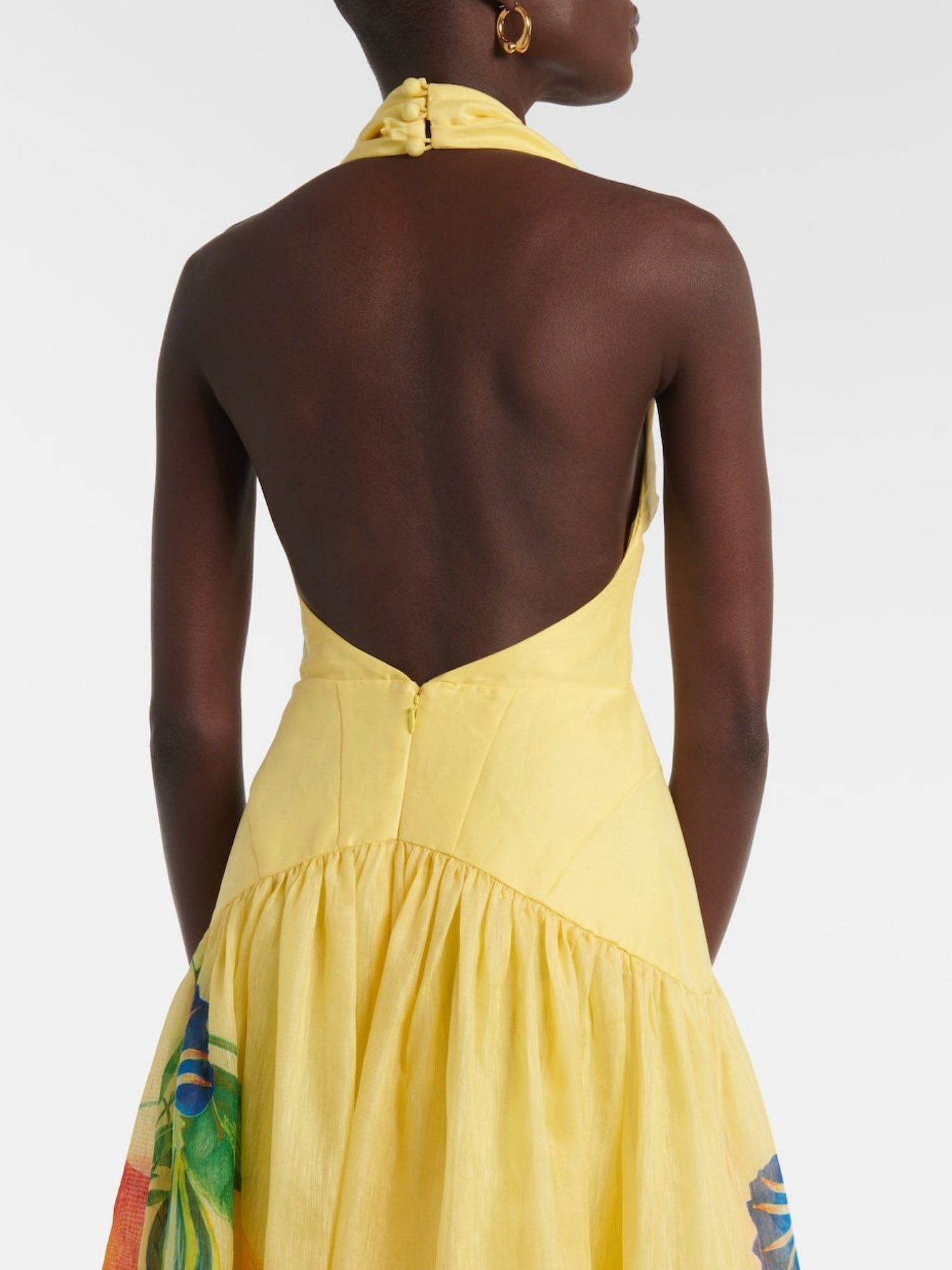 Printed Halter Neck Deep V-neck Backless Large Skirt Maxi Dresses