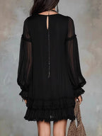 V-neck, Fitted Waist, Ruffled Trim Midi Dresses
