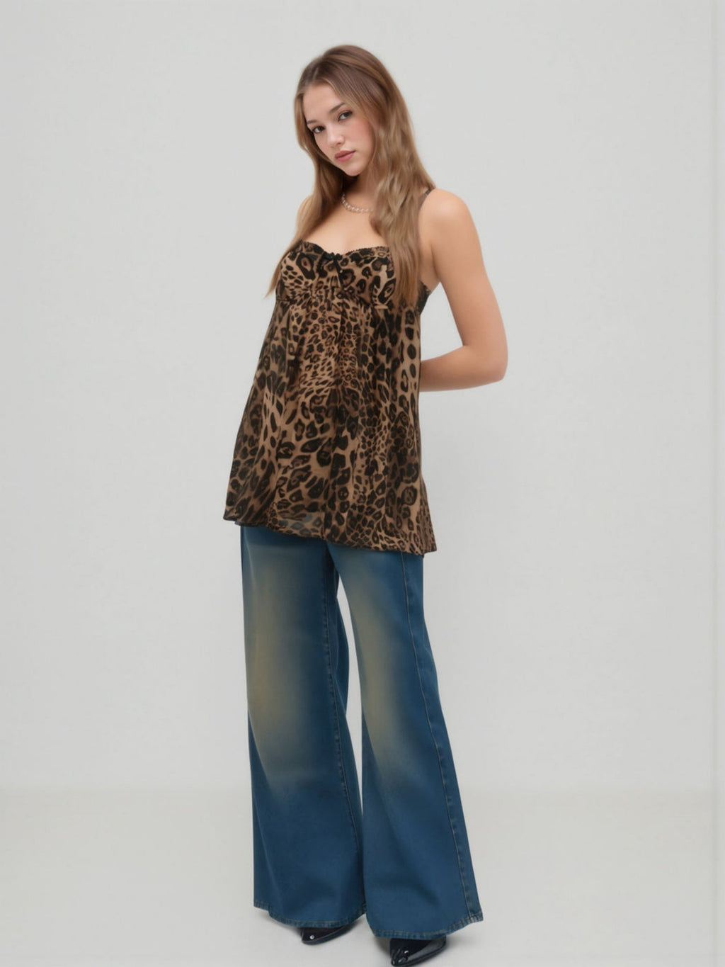 Leopard Print Chiffon Ruffle Tank Top