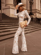 Lace-trimmed Bodycon Jumpsuit With Belt