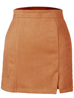 Suede Hip High Waist Zipper Short Skirt
