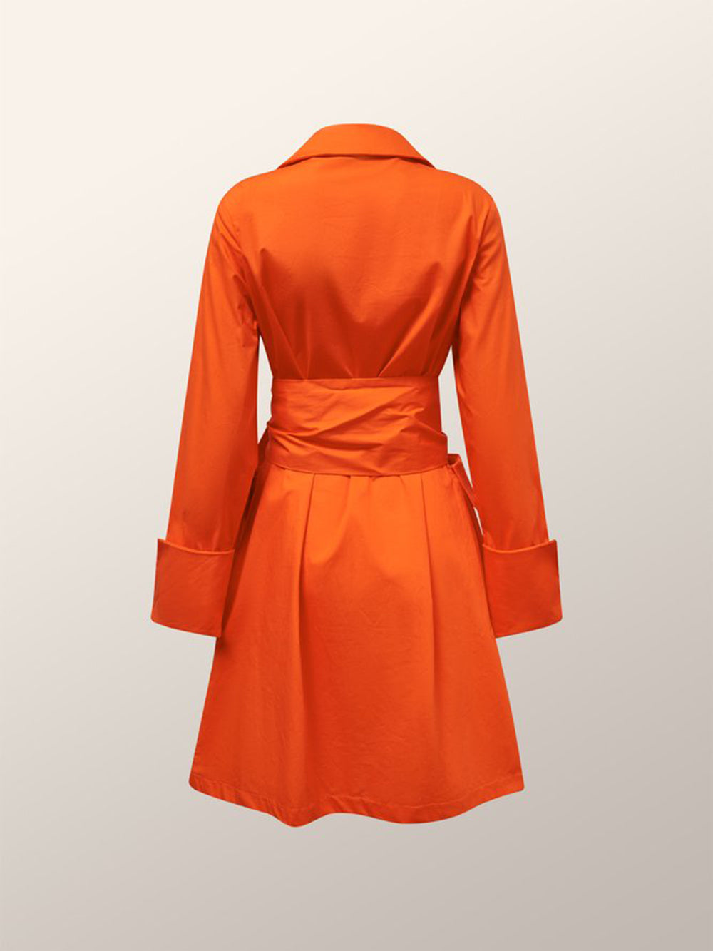 Pointed Collar Deep V Wrap Tie Bow Wing Cuff Patch Pocket Shirt Mini Dress