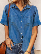 Denim Lapel Pocket Buttons Short-sleeved Shirt