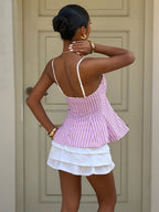 Resort-style Striped Halter Top With Bow