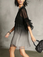 European And American Style Short-sleeved Mini Dress With Ruffled Trim