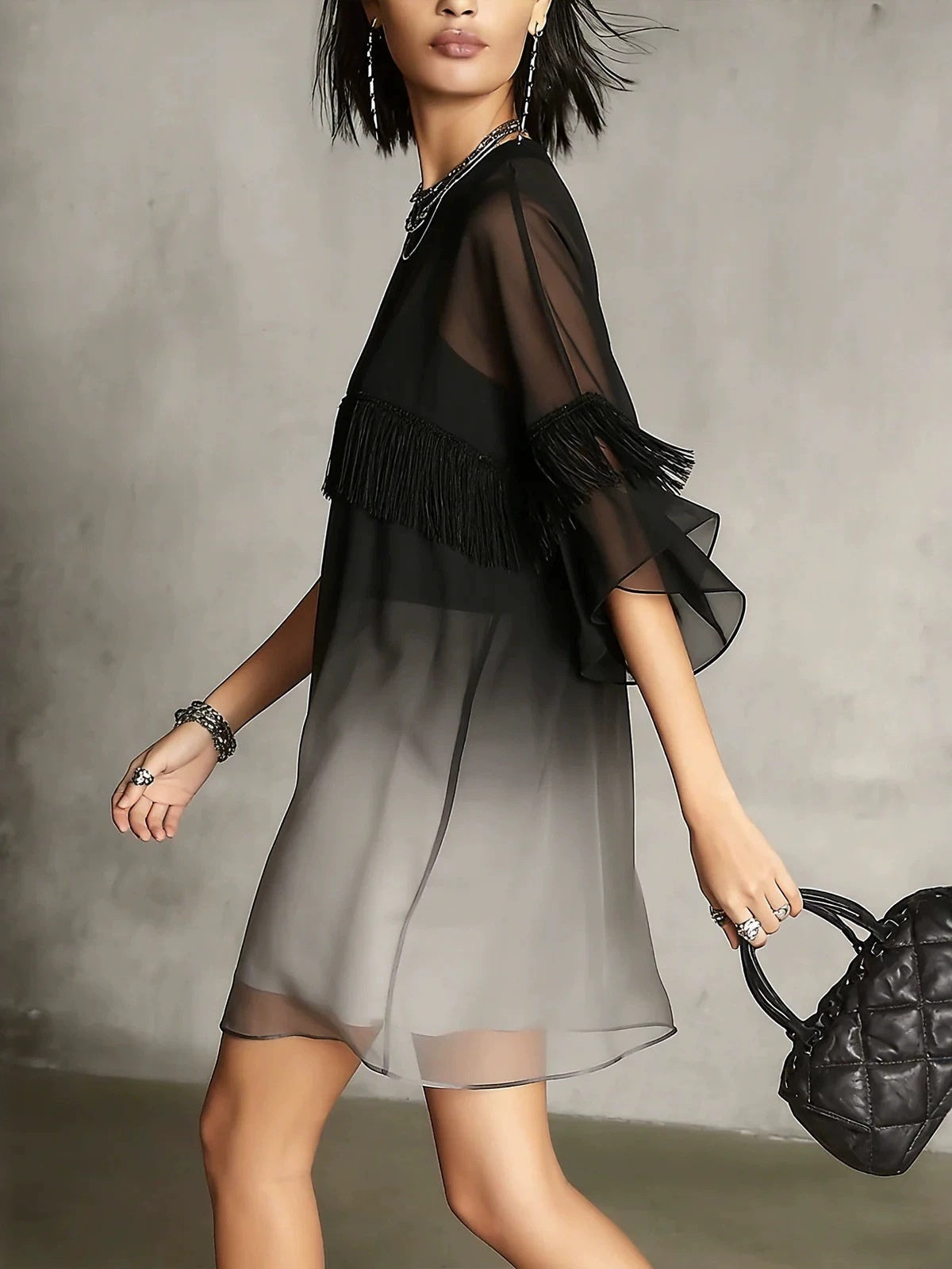 European And American Style Short-sleeved Mini Dress With Ruffled Trim