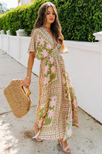 Large Scale Floral Print Deep V-Neck Flutter Sleeve High Split Maxi Dress