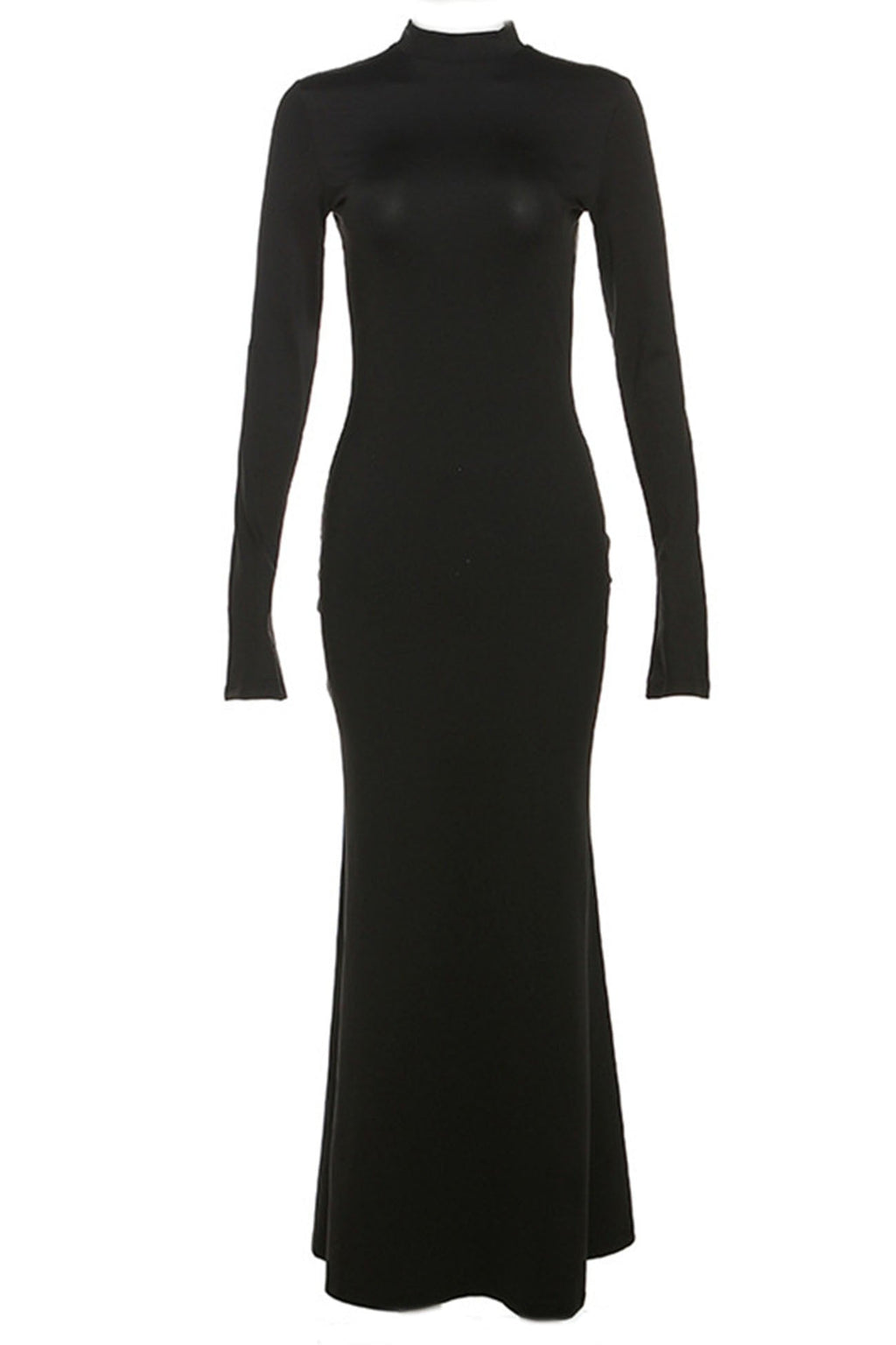 Mock Neck Long Sleeve Cut Out Back Bodycon Maxi Dress
