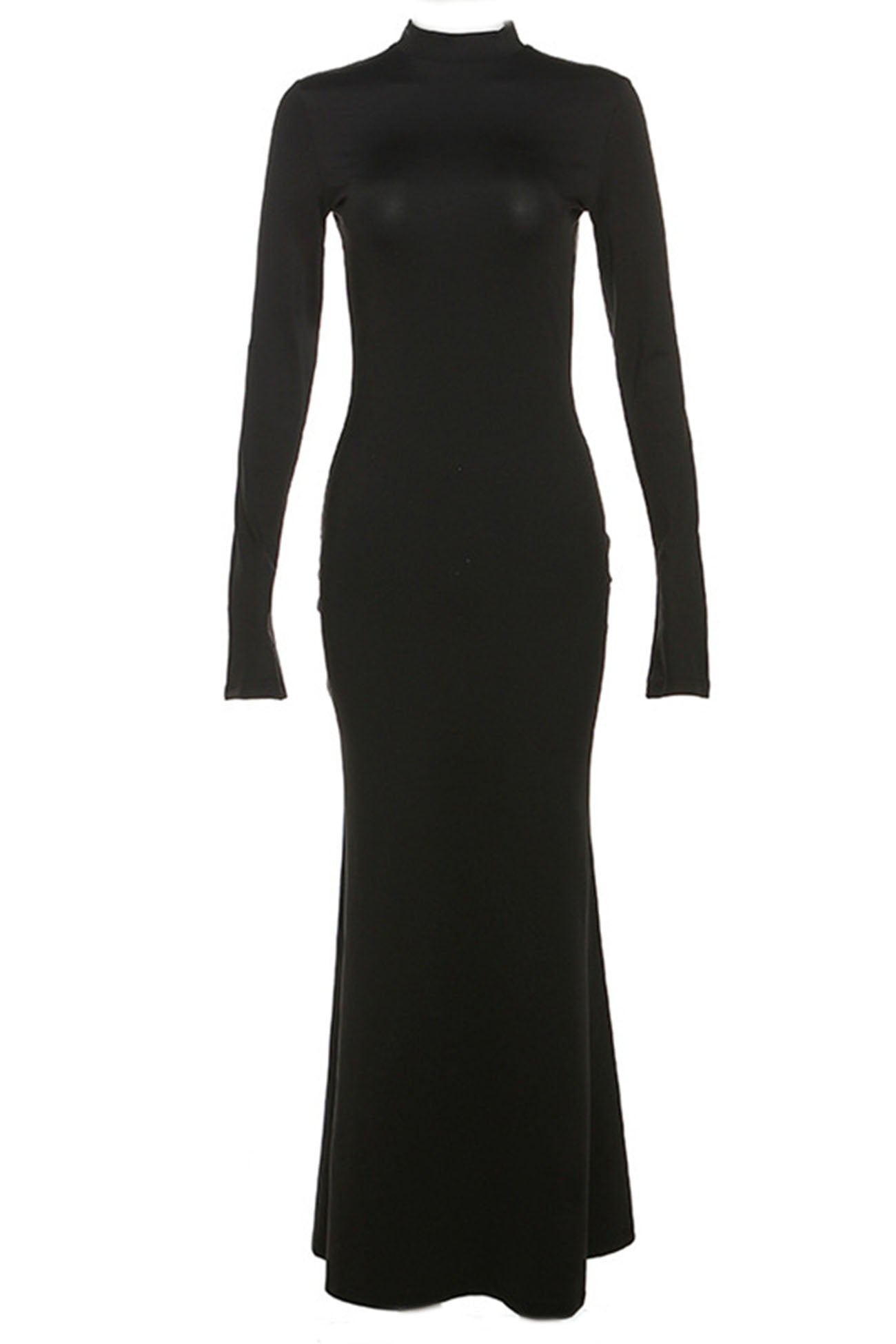 Mock Neck Long Sleeve Cut Out Back Bodycon Maxi Dress