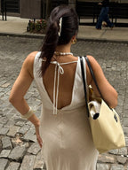 Cotton And Linen Elegant Waist-cinching V-neck Sleeveless Comfort Maxi Dresses