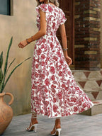 Floral Print V-neck Short Sleeve Maxi Dresses