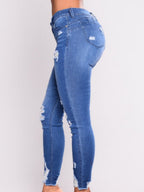 Washed Hole Stretch High-waisted And Slimming Pencil Pants Jeans