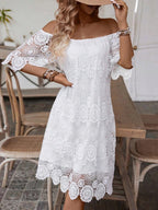 Lace Cutout Embroidered Lace Off-shoulder Mini&Short Dresses