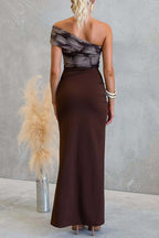 Asymmetrical Shoulder Ruffle Detail Printed Maxi Dress